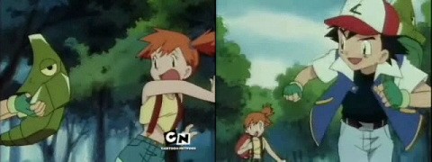 Misty asustada por Metapod