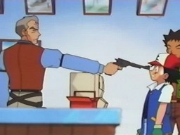 Un revolver es apuntado a Ash
